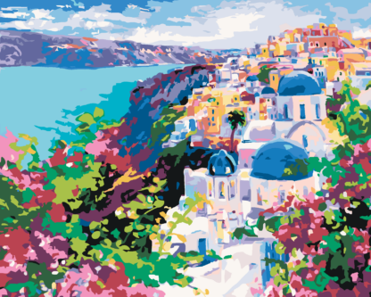 Malování podle čísel - SANTORINI Rozměr: 40x50 cm, Rámování: vypnuté plátno na rám