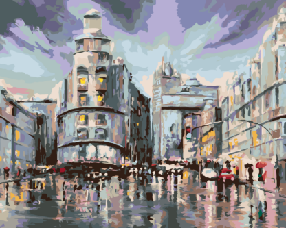 Malování podle čísel - MADRID A DEŠTIVÉ POČASÍ Rozměr: 80x100 cm, Rámování: vypnuté plátno na rám